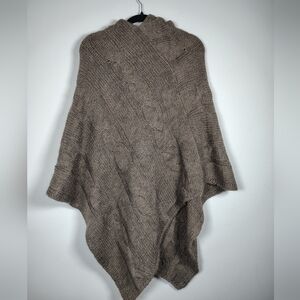 Cocogio Wool Alpaca Blend Cozy Brown Knit Poncho Made In Italy OS